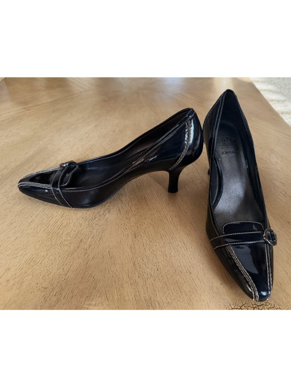 Circa Joan & David Womens Shoes Sz 7 Black Patent Leather Pointed Toe Heels EC